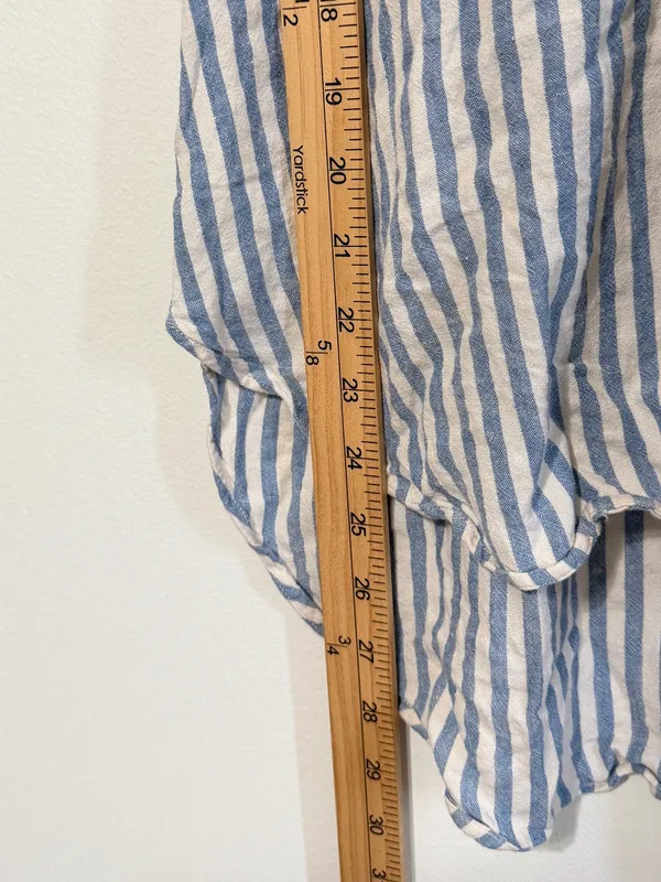 Aritzia Wilfred Free Boyfriend Linen Shortsleeve Shirt Striped Blue Size Large - Image 7