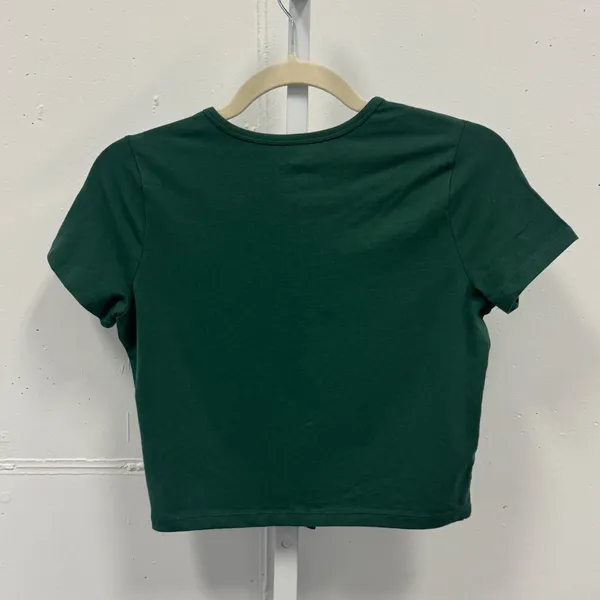 Hollister Women's Forest Green Front Cutout Short Sleeve Crop Top T-shirt Medium - Image 2