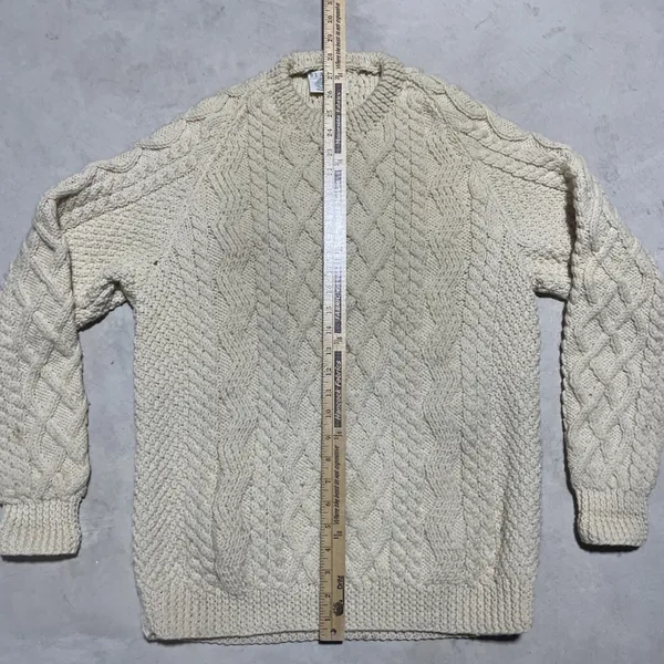 Blarney Woollen Mills Aran Knit Sweater Cream Pure Wool Ireland Women's SZ M - Image 4
