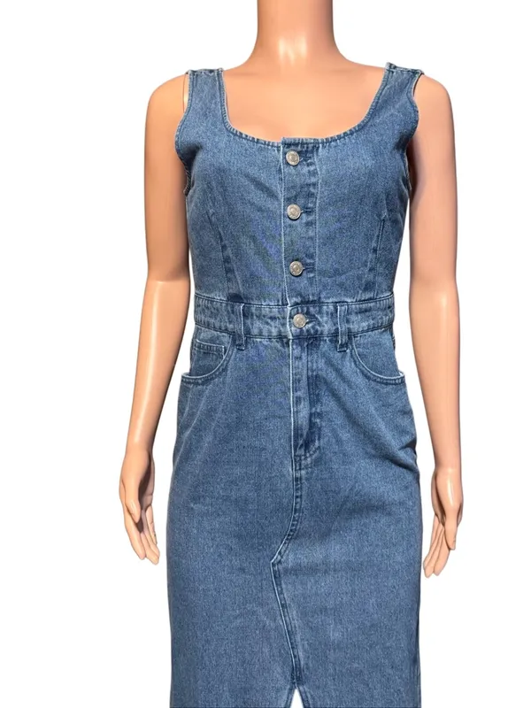 Forever 21 denim square neck midi dress M - Image 5