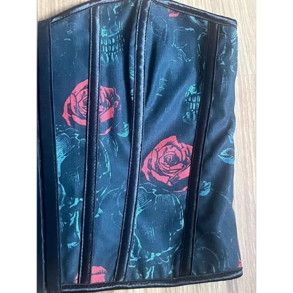 Gothic Skull & Red Rose Overbust Corset Top Size L - Image 2