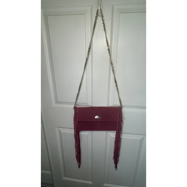 Nuciano Suede Fringe Crossbody‎ Pink Boho Western Festival Chain Strap Clutch - Image 2