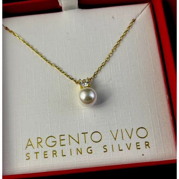 NEW Argento Vivo 925 Sterling Silver Round CZ White Pearl Pendant Necklace Box - Image 5
