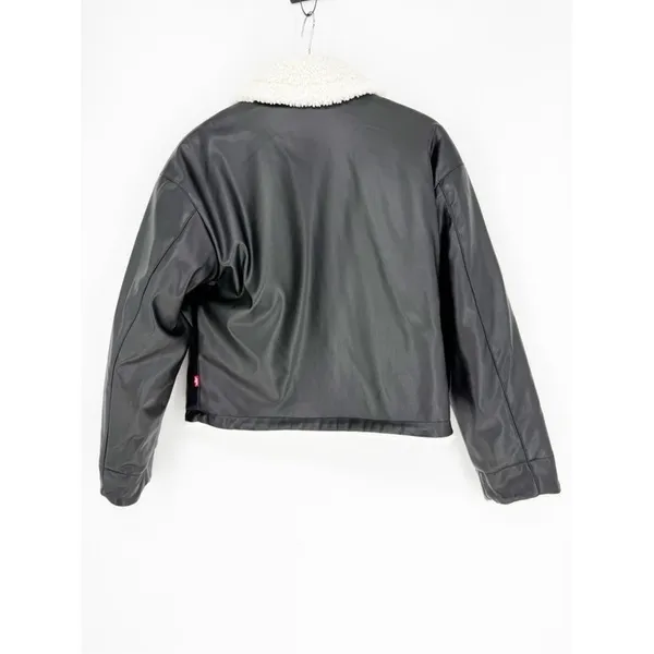 Levi's Reversible Sherpa Faux Leather‎ Jacket Women's S Black White Cozy - Image 8