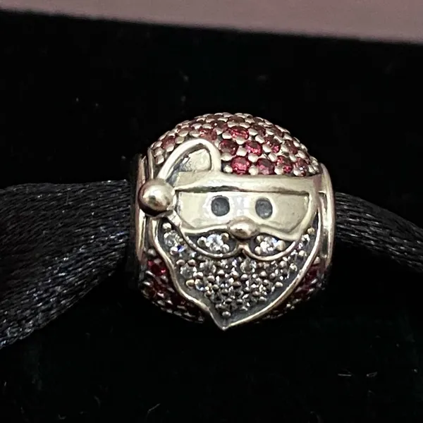 Authentic Pandora Sparkling Jolly Santa Red/Clear CZ Christmas Holiday Charm - Image 2
