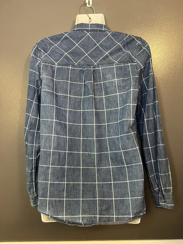 Japna Shirt Womens Small Blue Chambray Windowpane Plaid Button Down Long Sleeve - Image 4