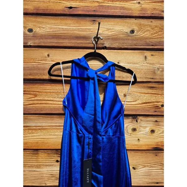 NWT Elliatt Blue Satin Halter Neck Maxi Dress Size M - Image 10