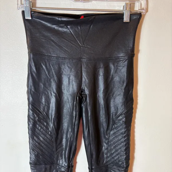 SPANX Faux Leather Moto Leggings Black High Waist Size‎ Medium - Image 2
