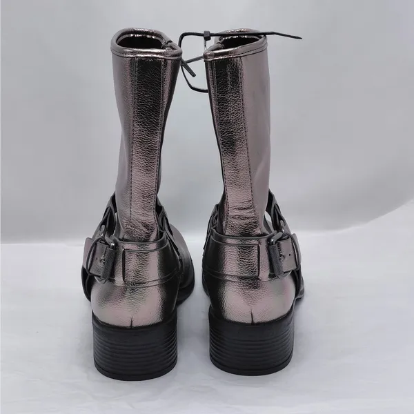 Dolce Vita Armonda Metallic Ankle Boots Womens 6 Silver Buckle Moto Biker Riding - Image 8