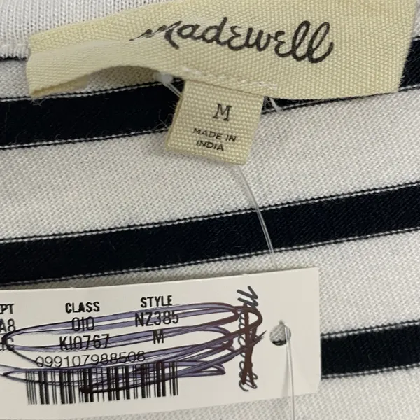 Madewell Top Womens M Black White Striped Drawstring Hem Long Sleeve‎ Tee NZ385 - Image 3