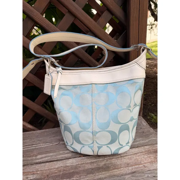 Coach Bleecker Bucket Bag Y2K Light Blue Signature Canvas Leather F12358 - Image 3