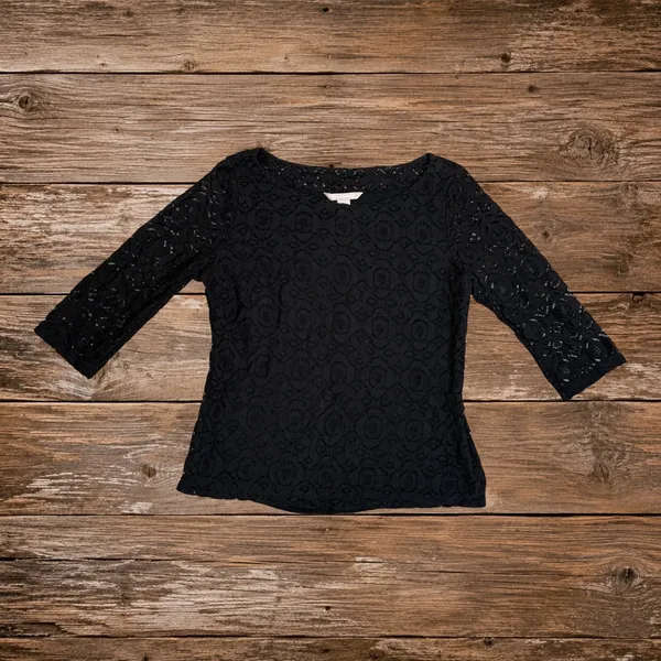 Banana Republic Black Lace Top 6P Business Casual Officewear Sheer Sleeves - Image 2