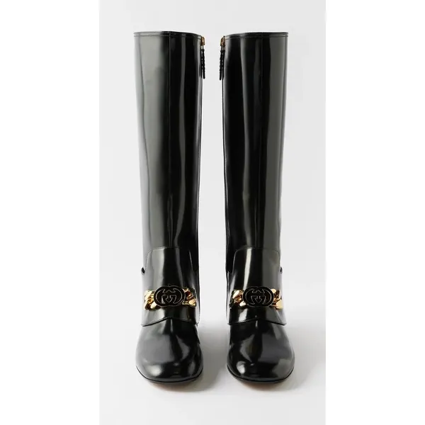 Gucci Interlocking GG Chain Patent Leather Knee‎ Boots - Image 8