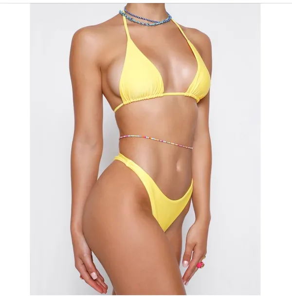 Yellow Tigermist Bikini Set With Beaded Chain - Image 3