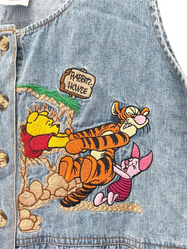 Vintage 90s Disney Store Winnie the Pooh Denim Maxi Dress Embroidered Size Large - Image 6
