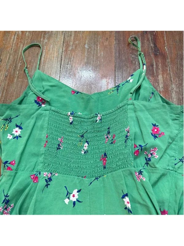 Old Navy Green Floral Fit & Flare Cami Dress Mini Smocked Back Size Large - Image 10