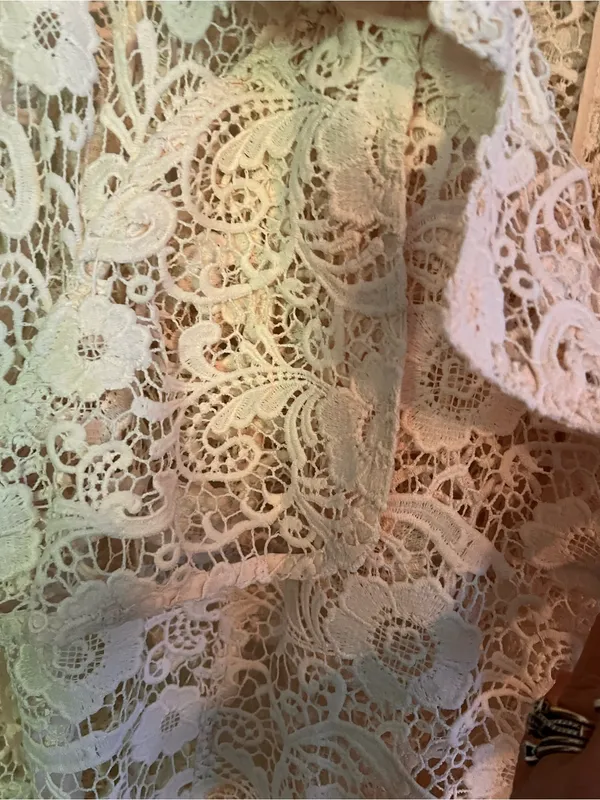Chico's Cream Lace Longline Trench Coat Sz 2 Chicos sizing - Image 7