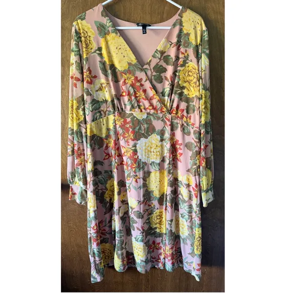 Allison Brittney Sz XL Pink Floral Sheer Long Sleeve Lined Midi Dress Feminine - Image 2