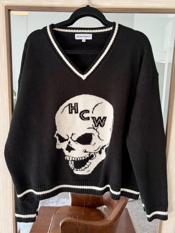 Heaven Can Wait Skyfall Sweater Black and White size Large Heavy Comfy Goth Dark - Image 2