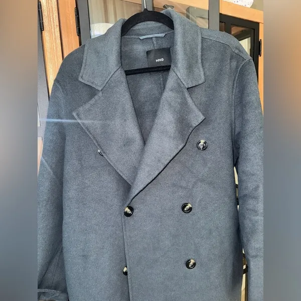Mango wool coat oversized charcoal long handmade lapel vneck collar pockets - Image 7