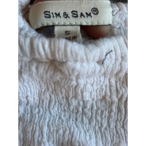Sim & Sam Womens White Strapless Smocked Tiered Ruffle Pom Pom‎ Trim Tube Top S - Image 2