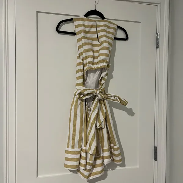 DO+BE Striped Bow Back A Line Mini Dress - Tan and White - Image 5
