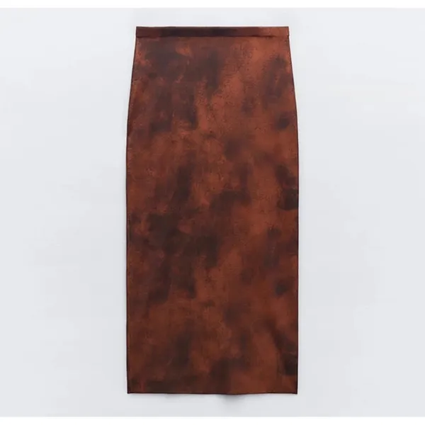 Zara Womens Rust Brown Acid Wash Knit Midi Skirt High Waist Small - Image 4