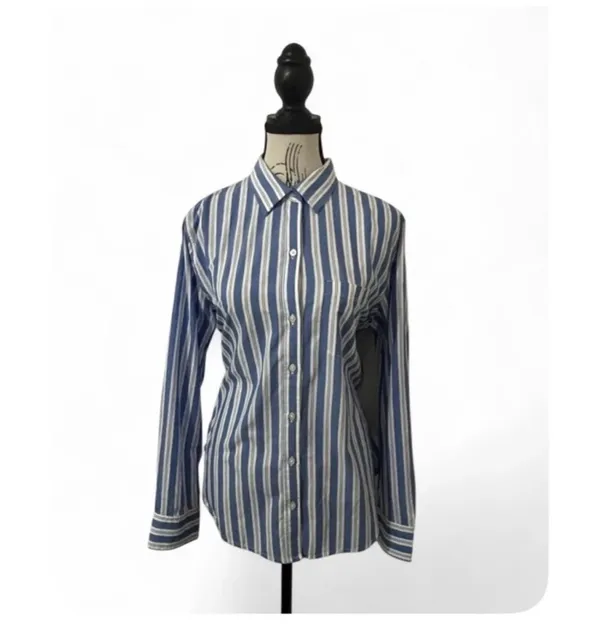 Old Navy Womens Large L Blue White Vertical Striped Button Down Shirt Long NWT - Image 4