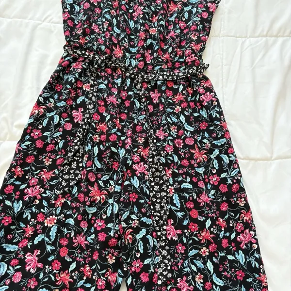 Kingston Gray Jumpsuit Womens Large Floral Black Tie‎ Halter Whimsy Hippie Boho - Image 4