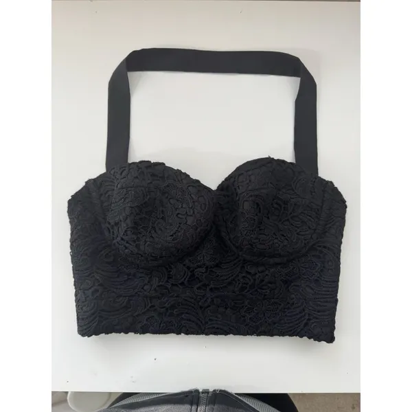 Guess By Marciano Halter Pushup Bustier Size 0 Black Lace Zip Back Pinup Corset - Image 3