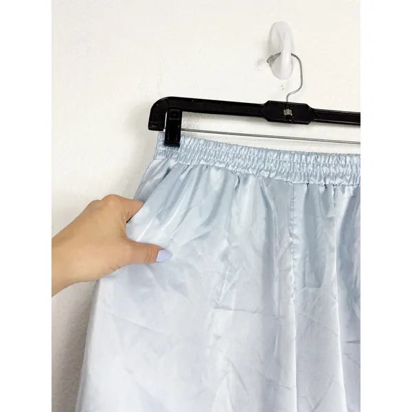 Urban Renewal Remnants Satin Puddle Pants Medium Baby Blue Stretch Wide Leg - Image 8