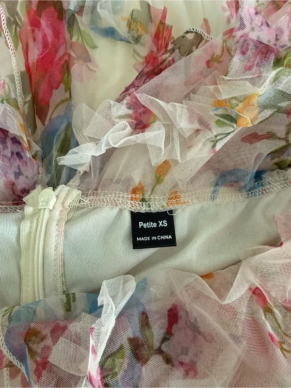 SHEIN White Strapless Floral Off-Shoulder Sheath Dress Sz XS‎ - Image 3