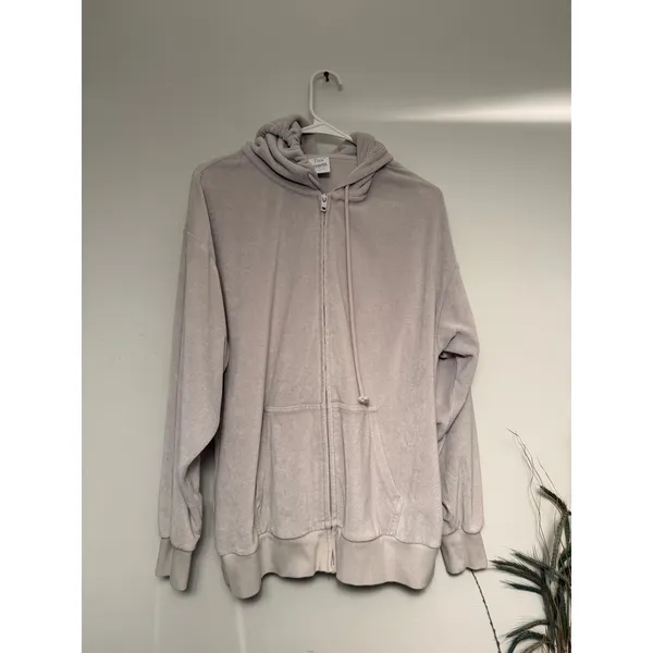 Aritzia Tna Towel Terry Boyfriend‎ Zip Hoodie Mauve Grey Oversized Medium 98376 - Image 2