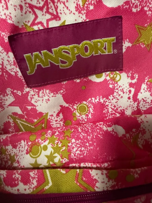 RARE JanSport TDN7 Big Student Y2K backpack in a pink and yellow stars pattern - Image 4