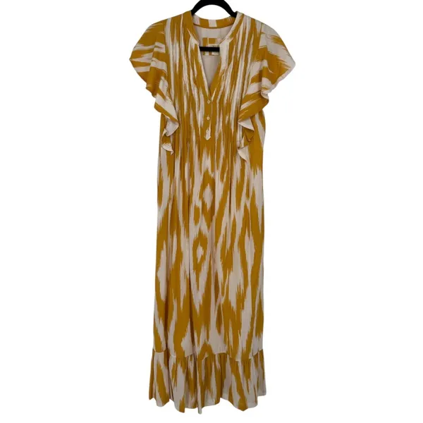 Anthropologie Maeve Cassandra Pintuck Flutter Sleeve Maxi Dress Yellow Size‎ XS - Image 3