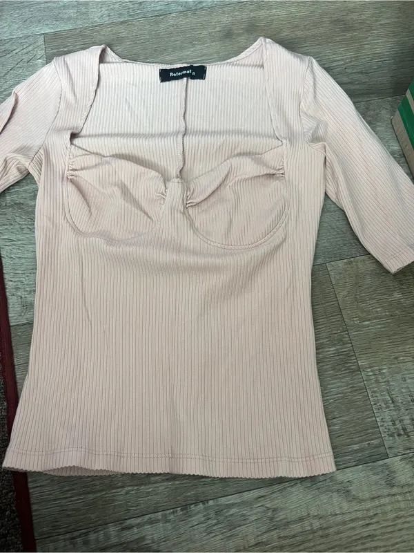 Reformation Pale Blush Ribbed Bustier-Style Tee - Image 7