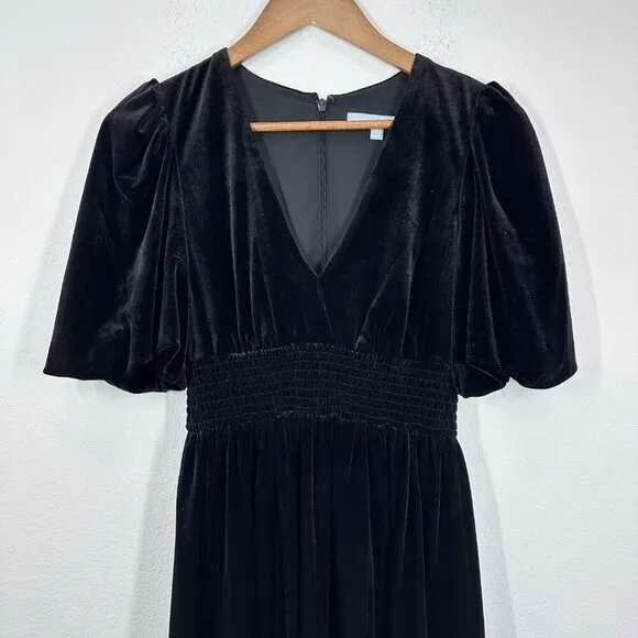Antonio Melani Women's Size 2 Black Velvet V Neck Dress Puff Sleeve Ruffle‎ Hem - Image 7