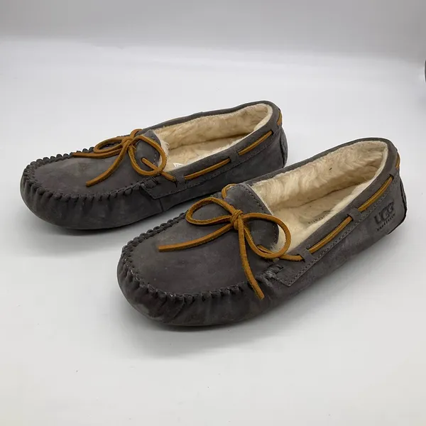 UGG GREY LEATHER MOCCASIN‎ SLIPPERS - Image 9