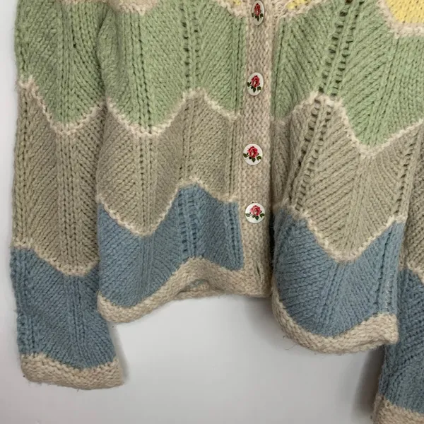 Loveshackfancy Deena Alpaca Wool Rainbow Pastel Zig Zag Cardigan Womens Small - Image 3