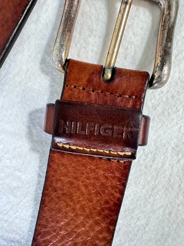 Tommy Hilfiger Brown Vintage Leather Belt 42 Western Tooled Classic Buckle - Image 7