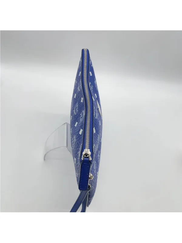 MCM Royal Blue Monogram Wristlet Clutch - Image 10