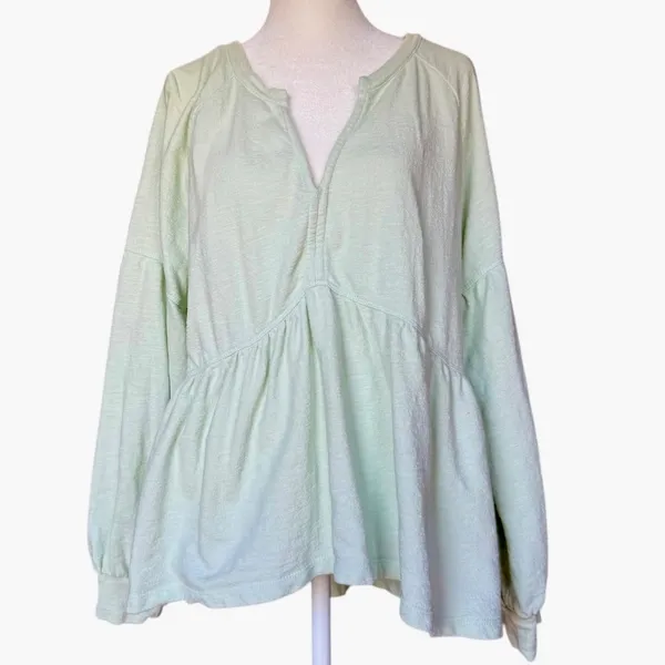 PILCRO Anthropologie Split Neck Mint Terrycloth Babydoll Top Size L‎ - Image 4