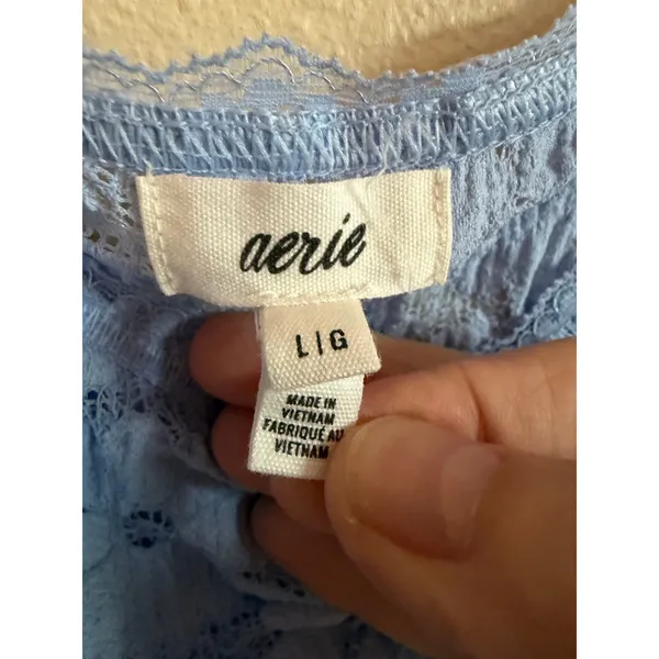 Aerie Women Dress L Blue Lace Mini Floral Sheer Overlay Sweetheart Strappy - Image 6