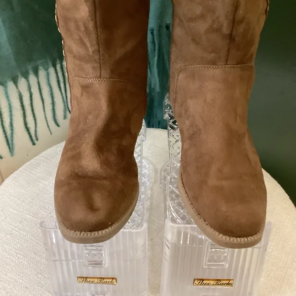 London Rag Faux Suede Brown Boots With Threaded‎ Design On Side - Image 4