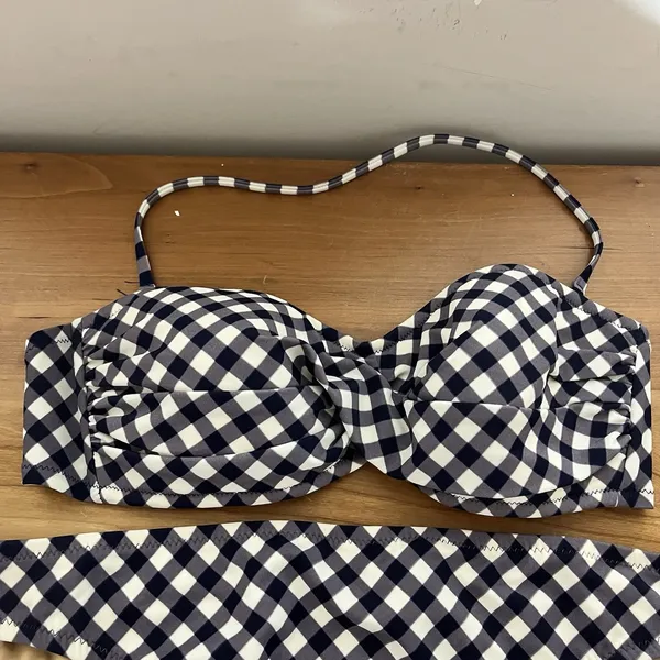 J. Crew Women's Navy Blue & White Gingham‎ Bikini Size Small Top Large Bottoms - Image 2