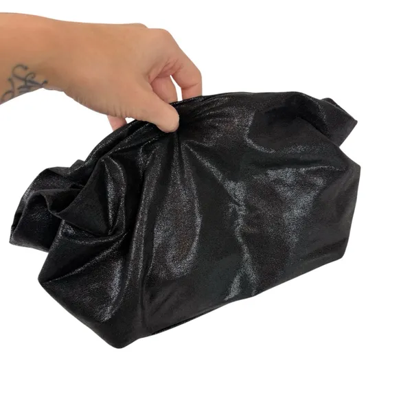 Anthropologie Jory Black Metallic Clutch Crossbody Dumpling‎ Bag Vegan Leather - Image 9