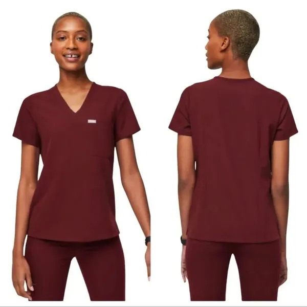 FIGS Catarina One-Pocket Scrub Top Burgundy Size Small - Image 2