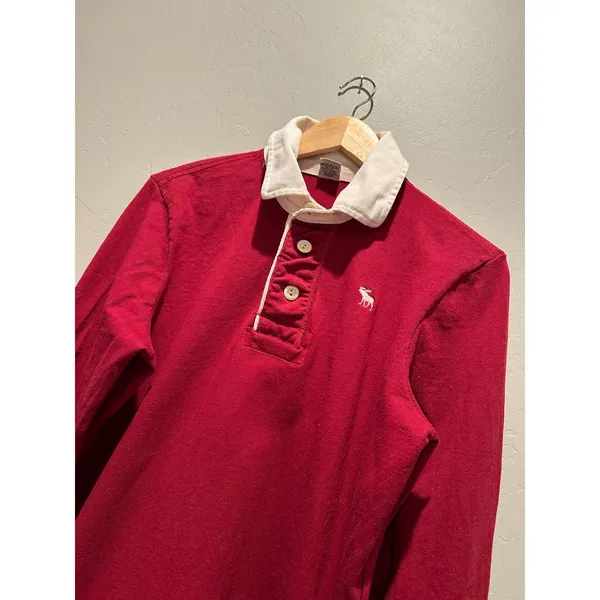 Y2K Abercrombie & Fitch Red Rugby Polo Shirt Moose Logo Medium Vintage - Image 5