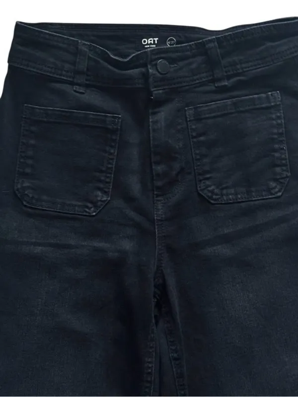 OAT NEW YORK Black Wide Leg Raw Hem Jeans High Rise Women Size 4 27 Grunge Retro - Image 7