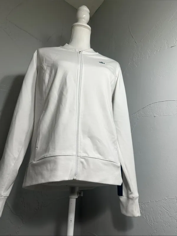 Lady Hanger Tennis Jacket White Green Lightweight Athletic Zip Up. - Image 6